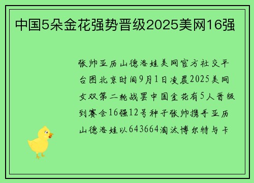 中国5朵金花强势晋级2025美网16强